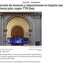 El mercado de fusiones y adquisiciones en Espaa cae un 19% hasta julio, segn TTR Data